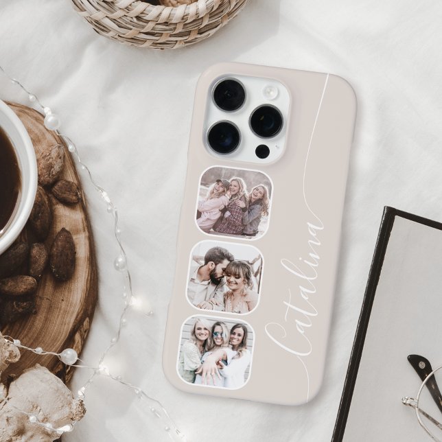 Coque iPhone Collage de photos personnalisé beige (Créateur téléchargé)