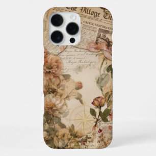 Coque iPhone 16 Pro Max Collage Floral Journal Ancien de l'Académie Sombre
