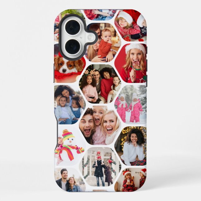 Coque iPhone Collage multi-photo hexagonal personnalisé (Verso)