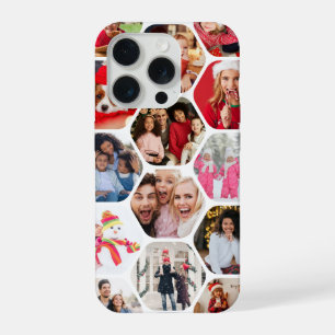 Coque iPhone 15 Pro Collage multi-photo personnalisé en forme d'hexago