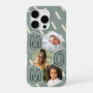 Coque iPhone 16 Pro Collage photo de maman en hexagone vert sauge