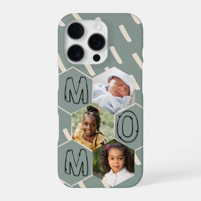 Coque iPhone Collage photo de maman en hexagone vert sauge (Verso)