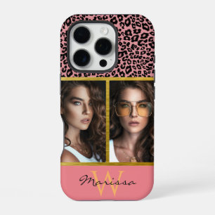 Coque iPhone 16 Pro Collage photo Empreinte de léopard couleur et mono