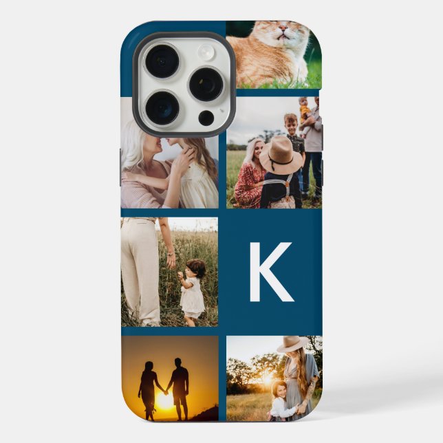 Coque iPhone Collage photo initiale de monogramme moderne (Verso)