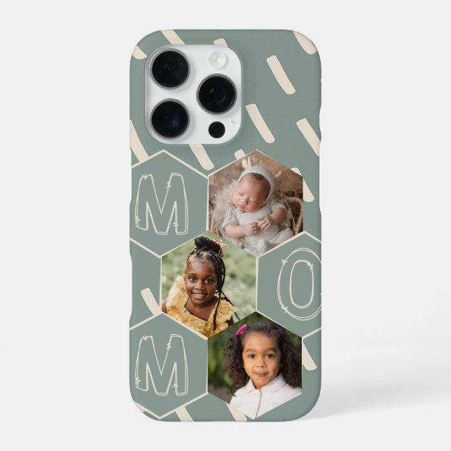 Coque iPhone Collage photo Maman en hexagone vert sauge (Verso)