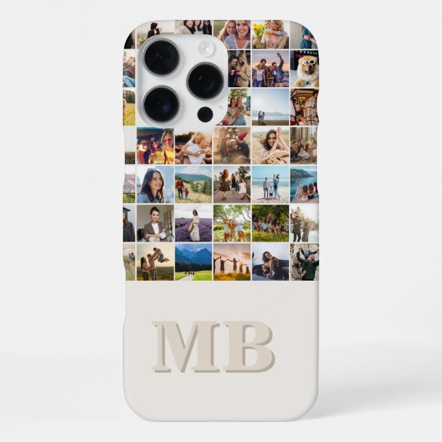 Coque iPhone Collage photo moderne Beige Initial Monogramme (Verso)