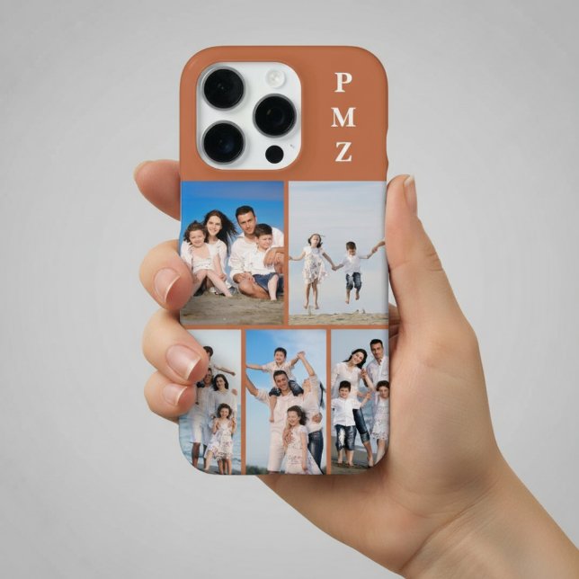 Coque iPhone Collage photo moderne Monogram 5 Terracotta (Créateur téléchargé)