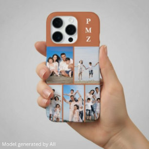 Coque iPhone 16 Pro Collage photo moderne Monogram 5 Terracotta