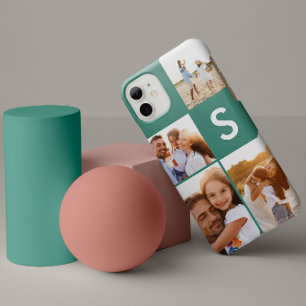 Coque Pour iPhone 14 Collage photo moderne monogramme initial vert bril