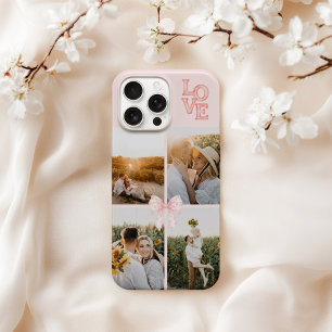 Coque iPhone 15 Pro Collage photo personnalisé 4 avec aquarelle rose a