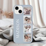 Coque Pour iPhone 14 Collage Photo Personnalisé Dusty Blue<br><div class="desc">Customisez votre téléphone avec notre coque bleu poussiéreux, avec un nom personnalisé et un monogramme, ainsi que jusqu'à 4 de vos photos préférées. Créez un accessoire unique et élégant qui reflète votre personnalité et votre style. Nos coques de haute qualité offrent une protection durable pour votre appareil tout en présentant...</div>