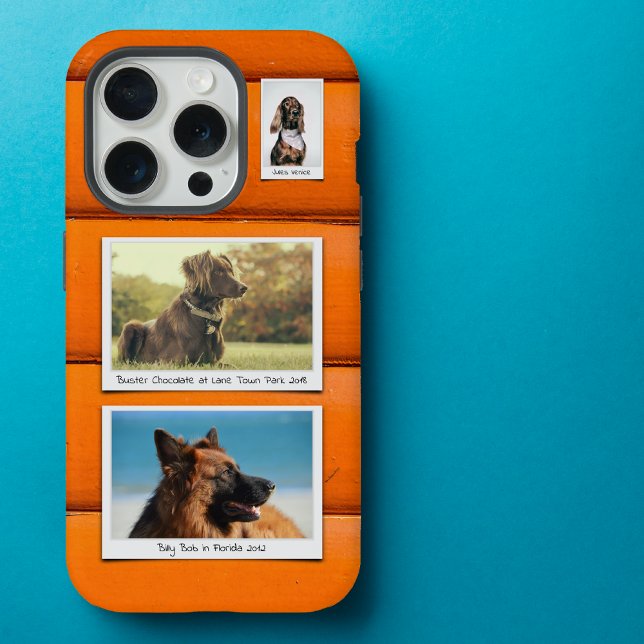 Coque iPhone Collage photo personnalisé pour animaux de compagn (Orange wood plank 3 photo otterbox iPhone case.)
