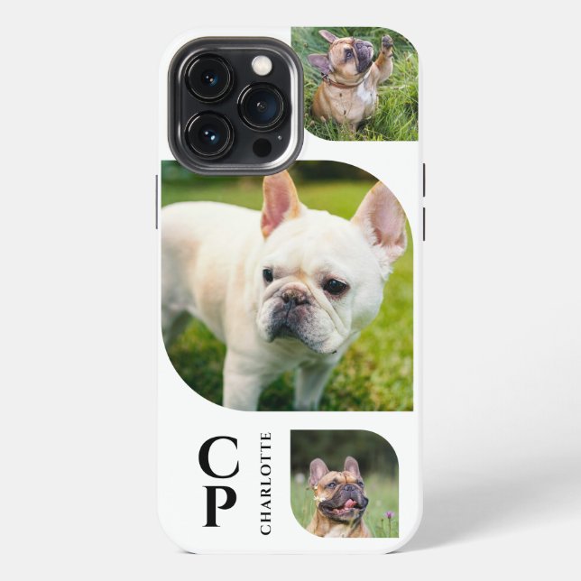 Coque iPhone Collage photo simple moderne Monogramme Nom 3 (Verso)