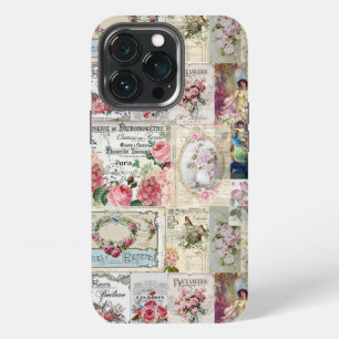 Etui iPhone 13 Pro Collage shabby chic, victorien campagnard, découpa