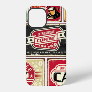 Coque iPhone 12 Collection d'étiquettes et de pancartes de café. R