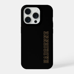 Coque iPhone 15 Pro College Noir Or Blanc Monogramme Contour Nom