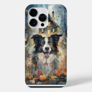 Coque Pour Pour iPhone 14 Pro Max Collie frontalier d'Halloween avec effroi Citrouil