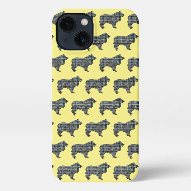 Coque iPhone Collie Rough Chien Cute Silhouette Grille Jaune (Verso)