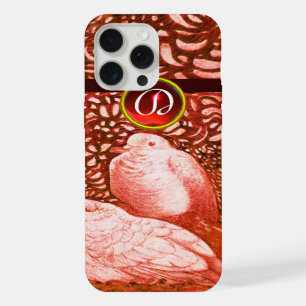 COQUE iPhone 15 PRO MAX COLOMBES BLANCHES DANS UN MONOGRAMME ROUGE