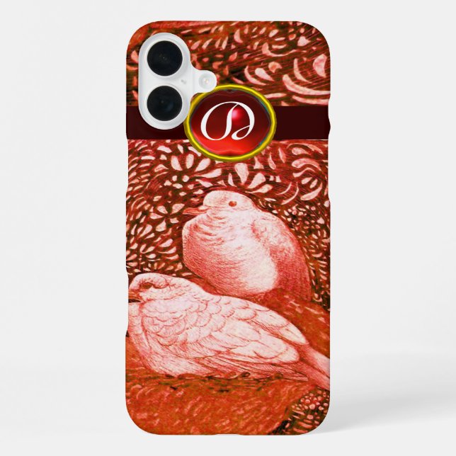 COQUE iPhone COLOMBES BLANCHES DANS UN MONOGRAMME ROUGE (Verso)