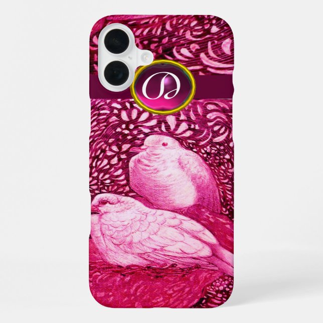 COQUE iPhone COLOMBES BLANCHES SUR MONOGRAMME FUCHSIA ROSE (Verso)