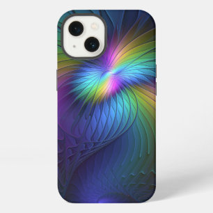 Etui iPhone 13 Coloré Avec Bleu Moderne Art Fractal Abstrait