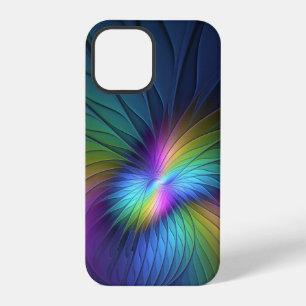 Coque iPhone 12 Pro Coloré Avec Bleu Moderne Art Fractal Abstrait