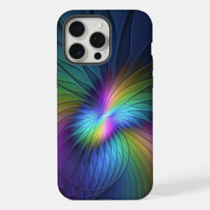 Coque iPhone 15 Pro Max Coloré Avec Bleu Moderne Art Fractal Abstrait