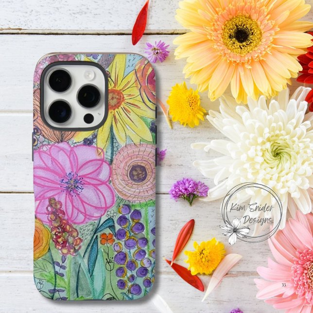 Coque iphone coloré de fleurs de médias mixtes (Créateur téléchargé)