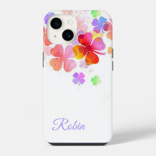 Coque Pour iPhone 14 Coloré Lucky Four Leaf Clovers Personnalisé
