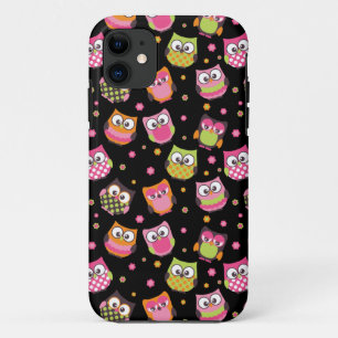 Coque iphone coloré mignon de hiboux (noir)