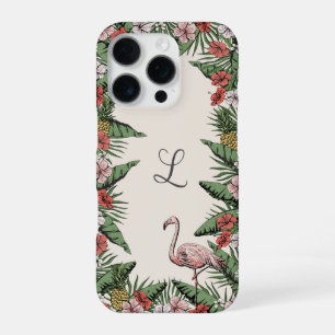 Coque iPhone 16 Pro Coloré Tropical Floral Flamant rose rose & Hibiscu