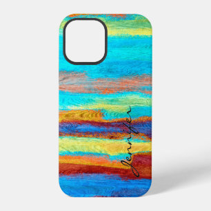 Coque iPhone 12 Pro Colorful Moderne Arrière - plan de grain de bois #