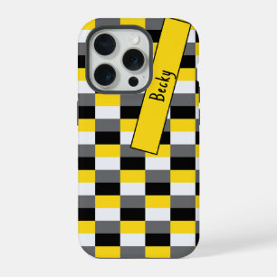 Coque iPhone 15 Pro Combinaison de couleurs jaune, noir et gris avec n