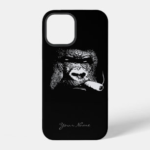 Coque iPhone 12 Comme un patron Gorille qui fume Nom personnalisé