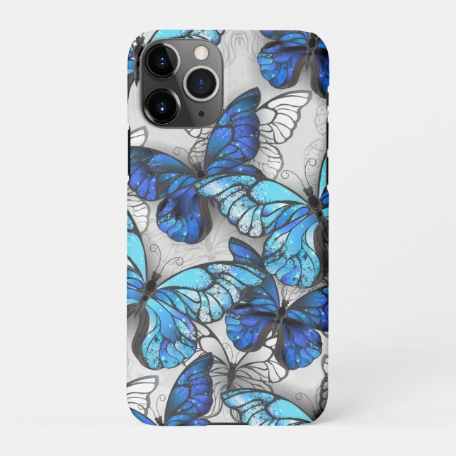 Coque iPhone Composition de papillons blancs et bleus (Dos)