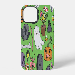Coque iPhone 12 Concept de doodle Halloween : Mignon motif sans co