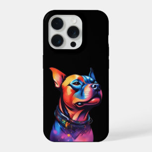 Coque iPhone 15 Pro Conception Cyberpunk de Staffy Bull Terrier Coloré