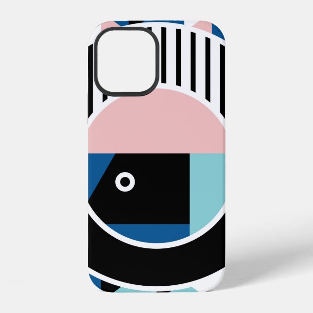 Coque iPhone Conception d'affiche abstraite Memphis. Visage géo (Verso)