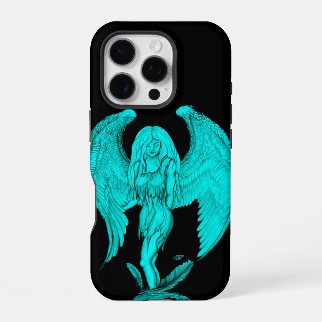 Coque iPhone Conception d'ange, de noir et de vert (Verso)
