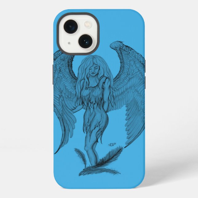 Coque iPhone Conception d'ange noir et bleu (Verso)