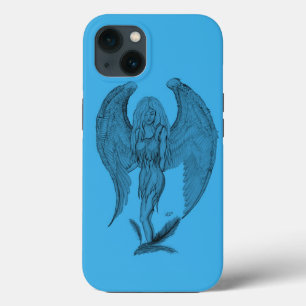 Etui iPhone 13 Conception d'ange noir et bleu