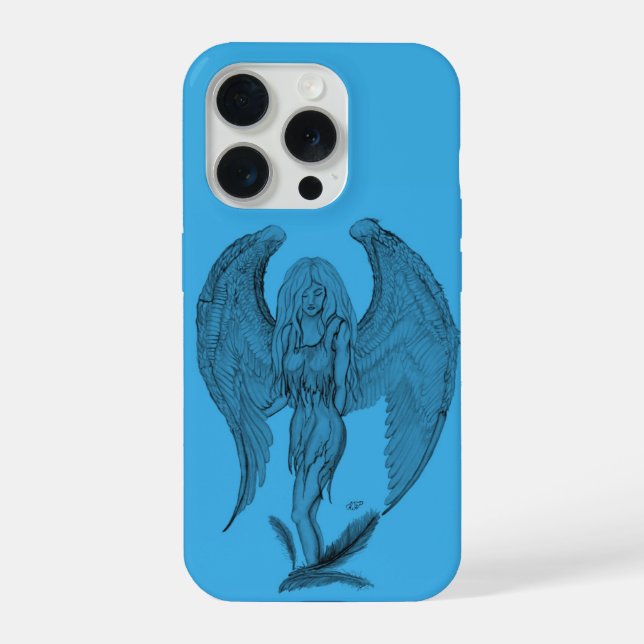 Coque iPhone Conception d'ange noir et bleu (Verso)