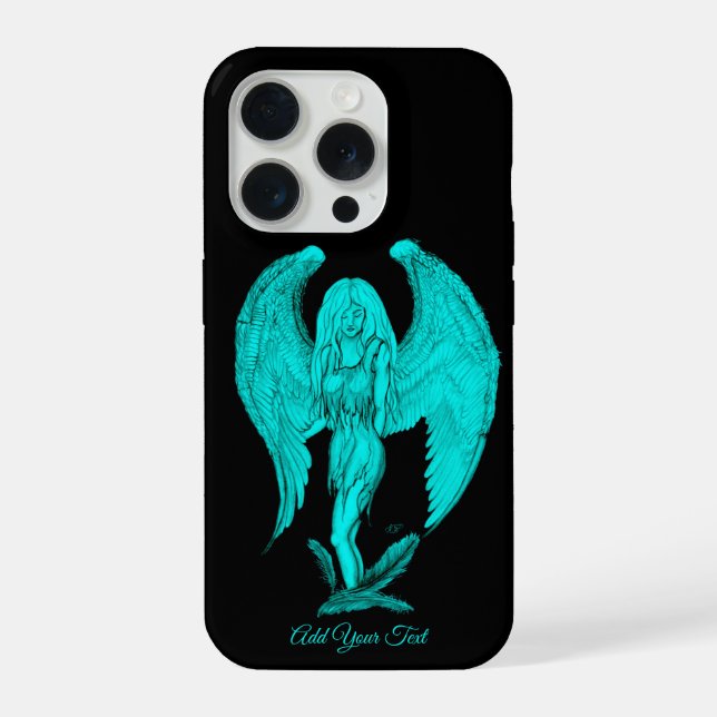 Coque iPhone Conception d'ange, noir et vert (Verso)