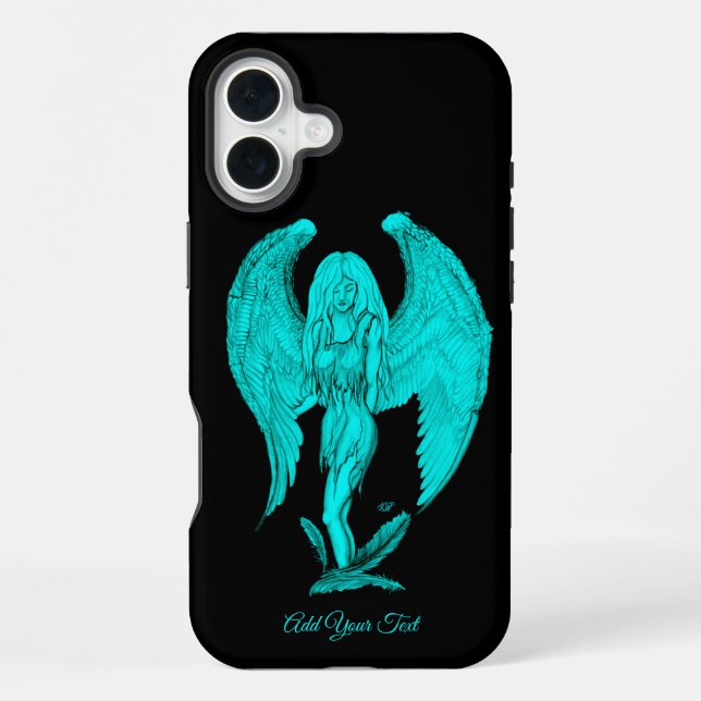 Coque iPhone Conception d'ange, noir et vert (Verso)