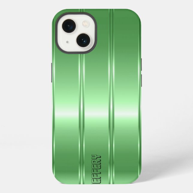 Coque iPhone Conception de bandes vertes métalliques haute tech (Verso)