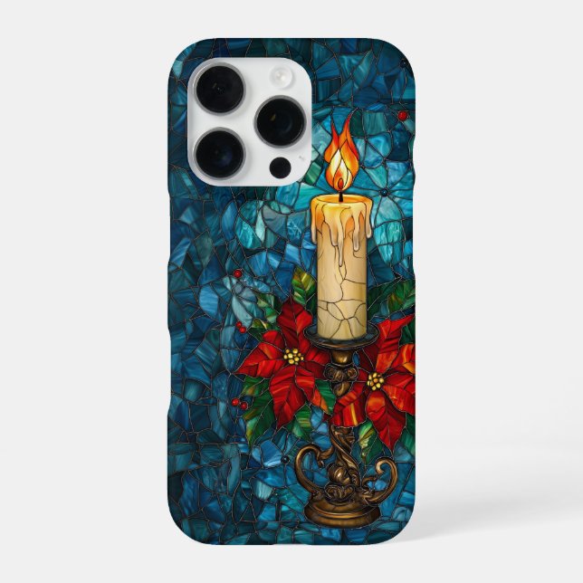 Coque iPhone Conception de bougie de Noël en verre teinté (Verso)