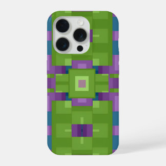 Coque iPhone 15 Pro Conception de carré abstrait pastel vert et violet