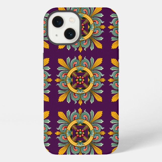 Coque iPhone Conception de carreaux victoriens violets (Verso)