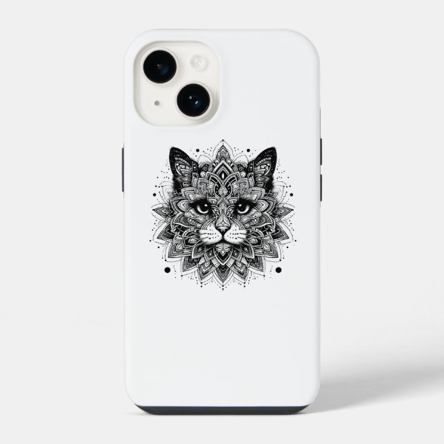 Coque iPhone Conception de chat à motif mandala (Verso)